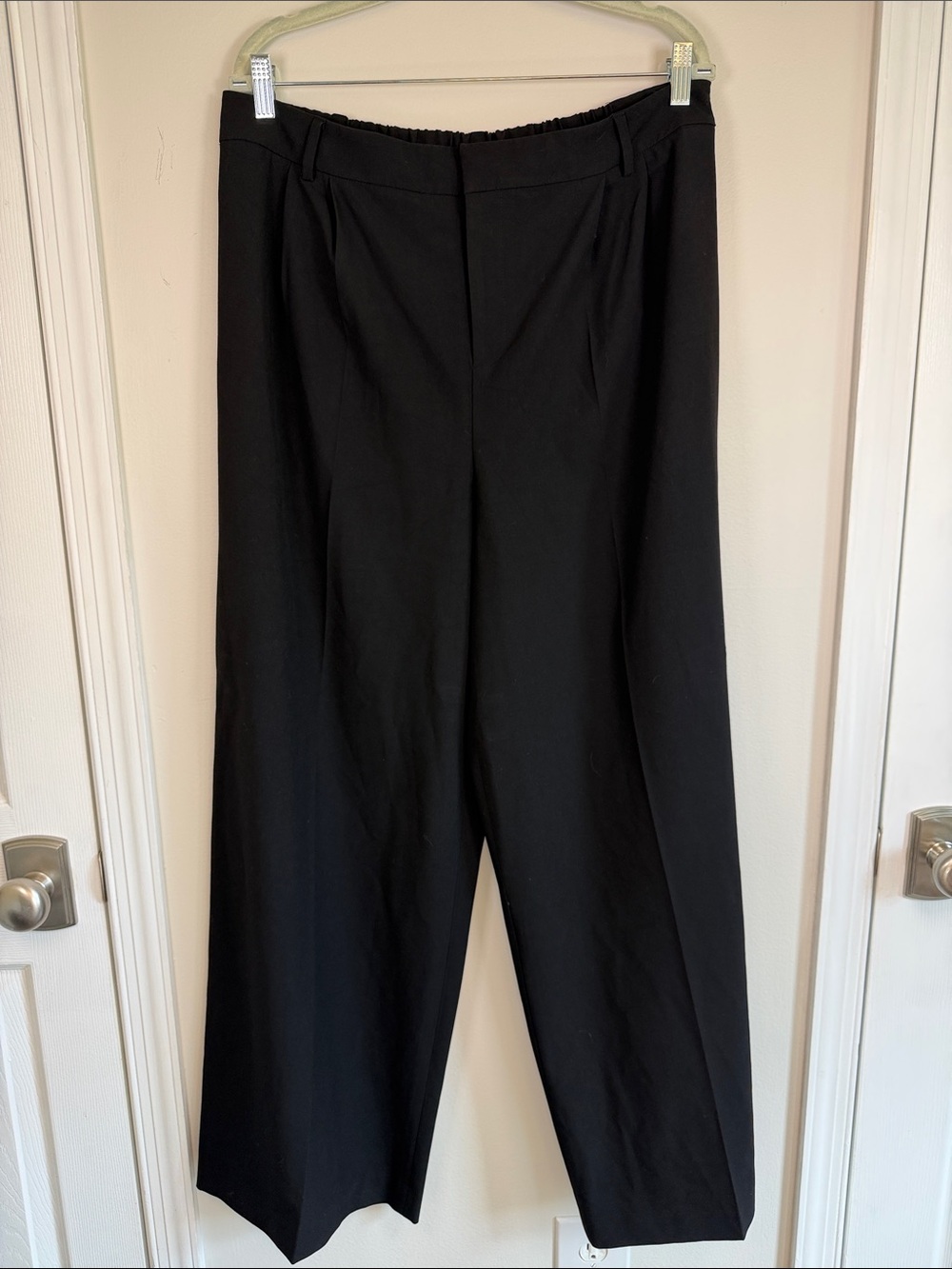 Nordstrom Open Edit Black Wide Leg Trousers XL 16 High Rise Pleated Back Office